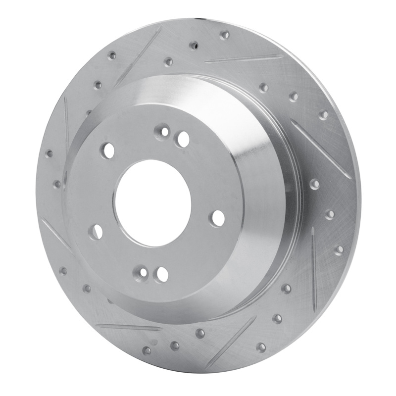 Hyundai Santa Fe Brake Rotor (1) - Rear Left - R1 Concepts - Drilled & Slotted - Silver - `10-`21